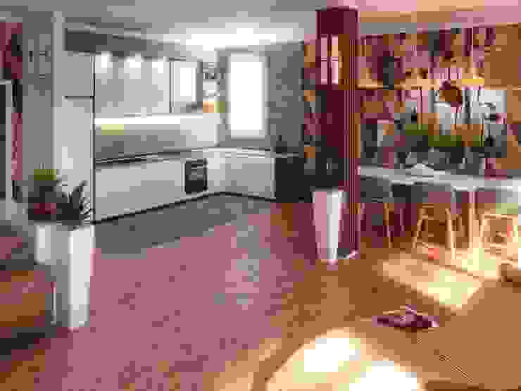 Progetto soggiorno con cucina a vista a Milano Fanchini Roberto architetto - Archifaro Cucina moderna