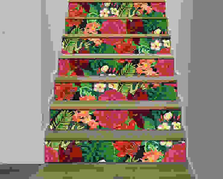 Adesivo per scale “FOGLIE TROPICALI” – Decorazione per scale INTERNI & DECORI Scale PVC Variopinto palme, scala, fiori