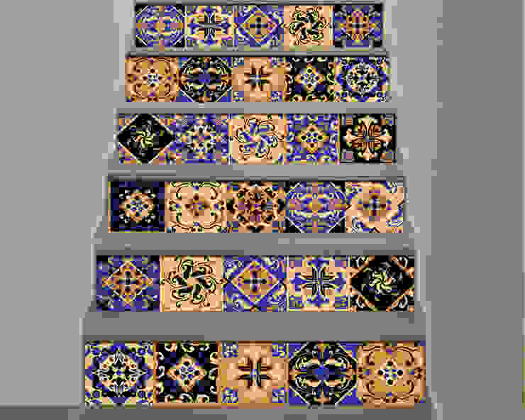 Adesivo per scale “GOLD AND BLUE STAIRS” – Decorazione per scale INTERNI & DECORI Scale PVC Ambra/Oro azulejos, tiles, scala, piastrelle