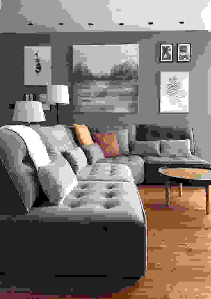 Sofá de diferentes tejidos A interiorismo by Maria Andes Salones de estilo moderno Gris decoración salón, escala de grises, sofa tapizado, chill out elegante