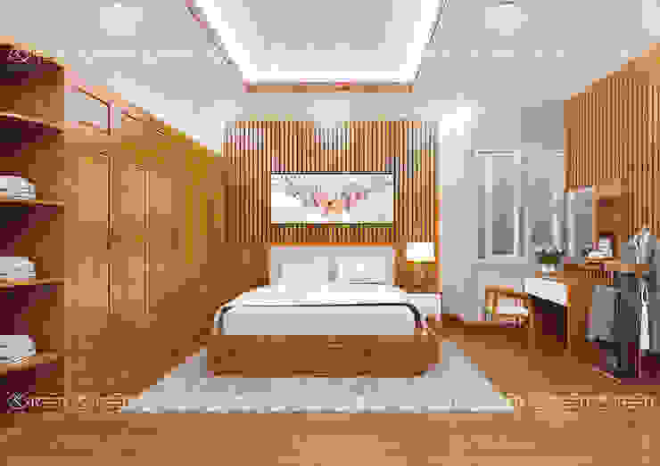 Không gian nội thất phòng ngủ Công ty TNHH Thiết Kế Xây Dựng Xanh Hoàng Long BedroomBeds & headboards Gỗ Wood effect