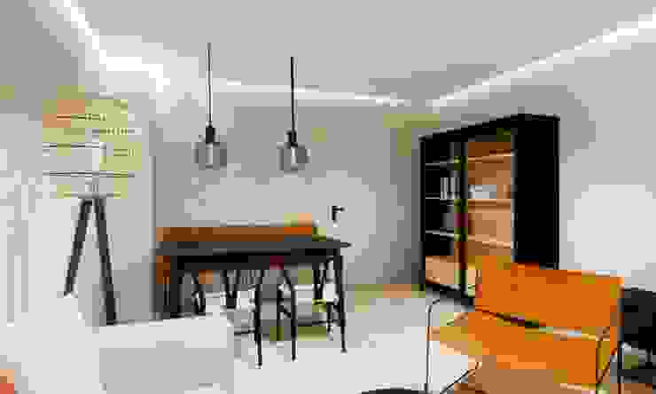 Esszimmer ​Innenarchitektur Federleicht Moderne Esszimmer Gelb Esszimmer,Esstisch,Lampe,Wohnzimmer,wohnen,arbeiten,essen,Renovierung,Backstein,Innenarchitektur München,Innenarchitektur Federleicht,Einrichtung,Gestaltung,Wohnkonzept,Raumkonzept,3D,Visualisierung,Industrie-Stil