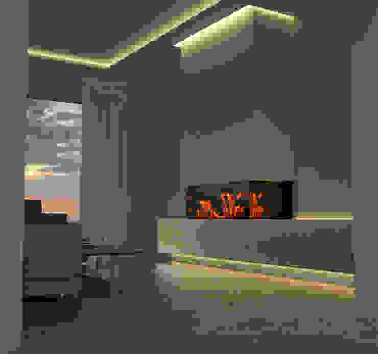 Feuer und Licht: Stimmungsvolle Atmosphäre im Wohnzimmer, Moreno Licht mit Effekt - Lichtplaner Moreno Licht mit Effekt - Lichtplaner Ausgefallene Wohnzimmer Beige
