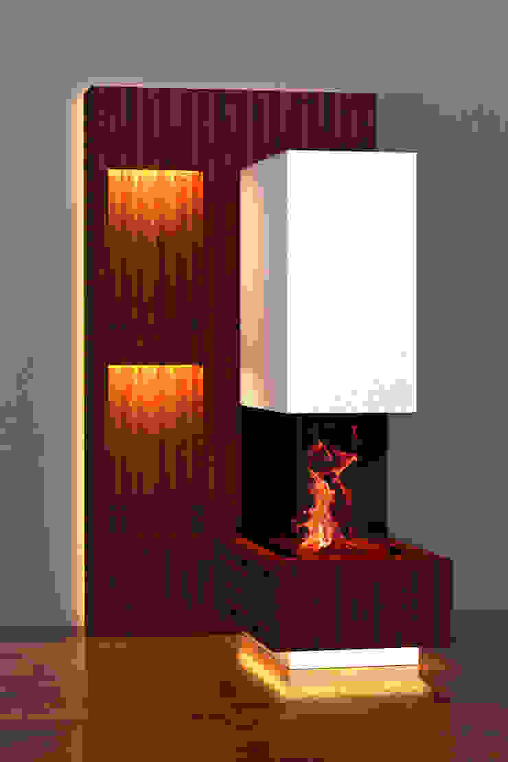 Feuer und Licht: Stimmungsvolle Atmosphäre im Wohnzimmer, Moreno Licht mit Effekt - Lichtplaner Moreno Licht mit Effekt - Lichtplaner Ausgefallene Wohnzimmer Holznachbildung