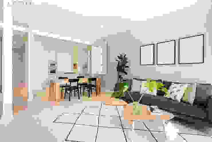 Sala de estar e jantar Lagom studio Salas de estar escandinavas Madeira Verde Sala de estar, sala de jantar, estilo escandinavo, estilo nórdico, mapa, ilustração