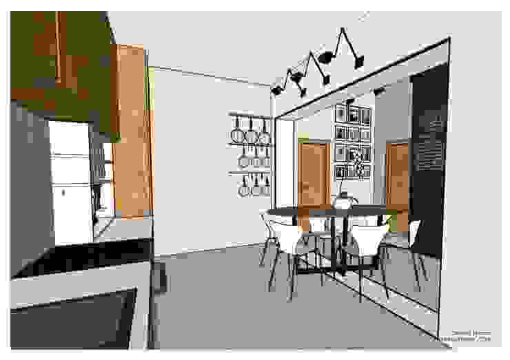 Vista del leaving dall'interno dello spazio cucina Progettazionecasa.com Sala da pranzo moderna soggiorno open space
