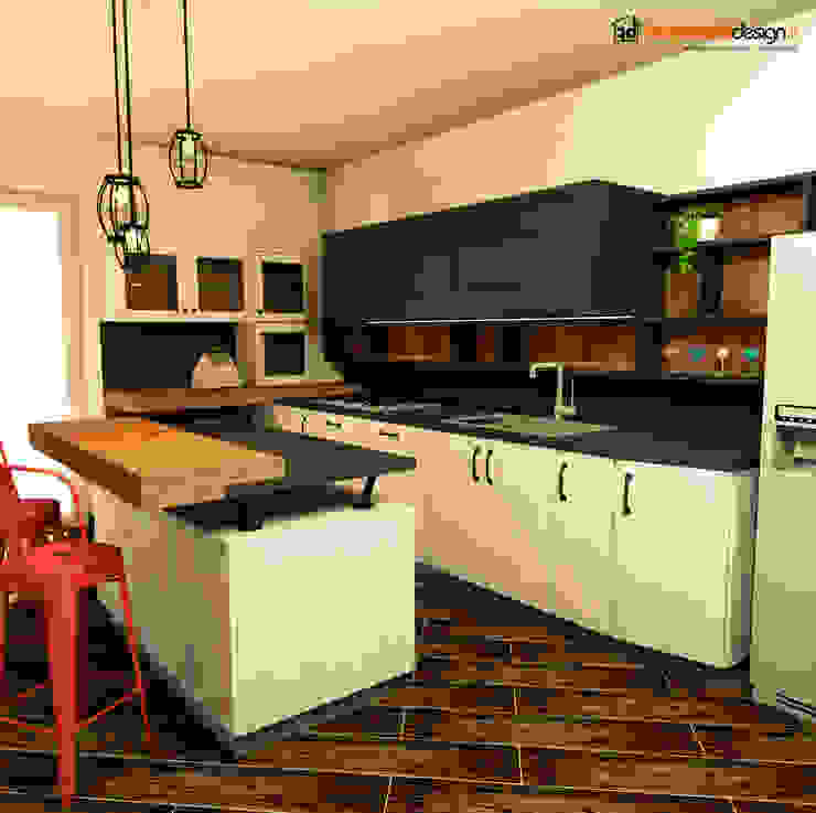 Soggiorno e cucina in stile industrial, Falegnamerie Design Falegnamerie Design Built-in kitchens Wood Beige