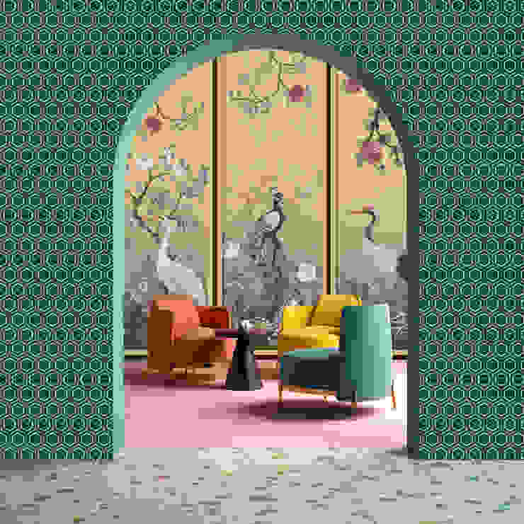 Levante A AQ LAB studio Pareti & Pavimenti in stile asiatico decorazione da parete, arredamento, wall art, decorazione casa, home decor, carta da parati, wallpaper, wallcovering, stampa digitale, decorazioni interni, bianco e nero, interior design, design