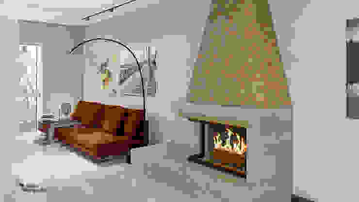 Salón, con chimenea zezadesign3d Salones de estilo escandinavo chimenea,salon,Chimeneas y accesorios