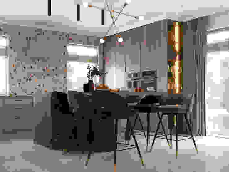 Salon z jadalnią i kuchnią Senkoart Design Dom jednorodzinny Płyta MDF Szary kuchnia na wymiar,projekt kuchni,kuchnia,projekty domów,dom jednorodzinny,kuchnia szara,aranżacja kuchni,wizualizacje kuchni,kuchnia nowoczesna,kuchnia MDF