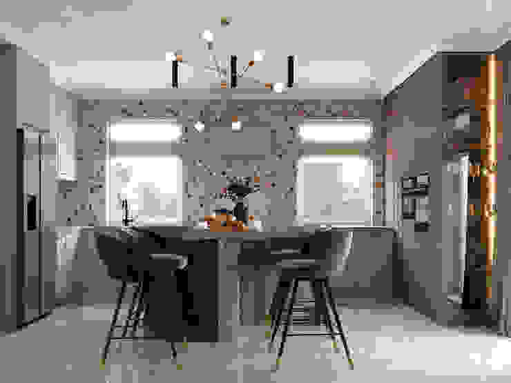 Salon z jadalnią i kuchnią Senkoart Design Dom jednorodzinny Płyta MDF Szary kuchnia na wymiar,projekt kuchni,kuchnia,projekty domów,dom jednorodzinny,kuchnia szara,aranżacja kuchni,wizualizacje kuchni,kuchnia nowoczesna,kuchnia MDF
