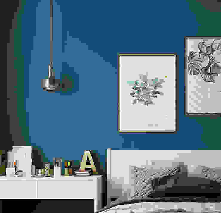 Dark blue wallpaper Press profile homify Meer ruimtes Meubilair, Plant, azuurblauw, Textiel, Verlichting, Hout, Fotolijst, Lamp, Comfort, Rechthoek