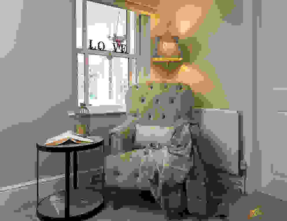 Reading corner with cozy armchair Katie Malik Design Studio Living room