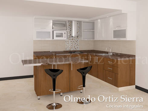 Cocina café y blanca by cocinas integrales olmedo ortiz sierra ... Cocina integrales