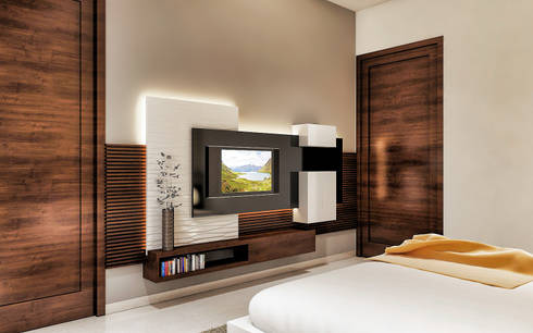 bedroom design by Square Designs | homify Living room wall mounted tv unit designs led handrails lamps.