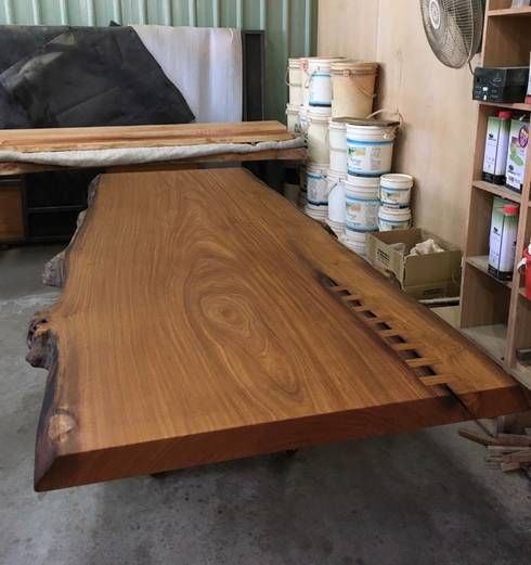 台中木材加工家具,非洲柚木毛料变身办公桌!