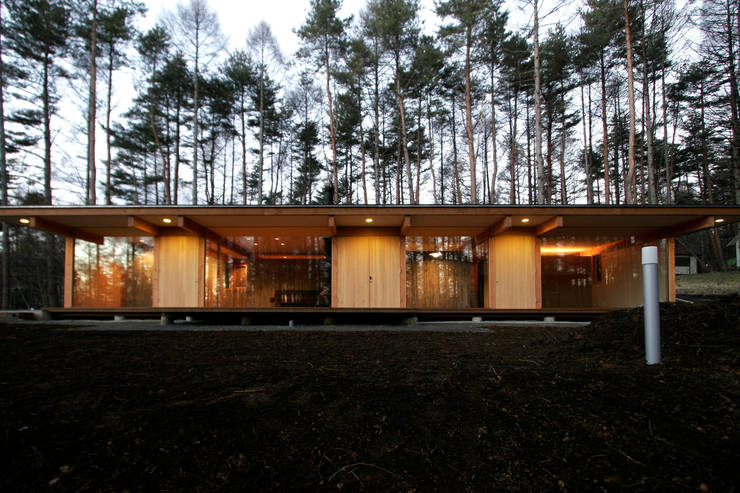 森の住処, すわ製作所 すわ製作所 モダンな 家 空,建物,植物,窓,木,木,シェード,ドア,家,住宅街