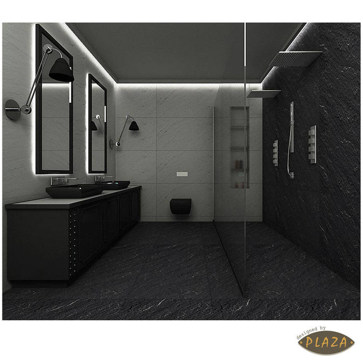 Plaza Yapı Malzemeleri – Doğaltaş Görünümlü seramikler:  tarz Banyo