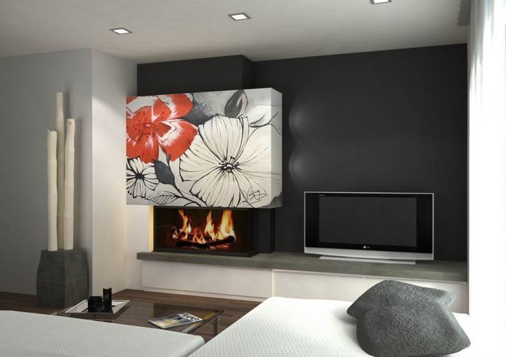 Flores en blanco, negro y rojo Murales Divinos Salas de estilo moderno