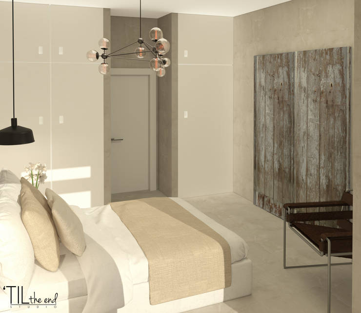  غرفة نوم تنفيذ Lagom studio , إسكندينافي أسمنت  