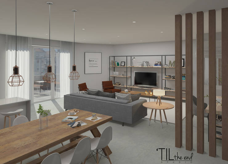  غرفة المعيشة تنفيذ Lagom studio , إسكندينافي أسمنت  