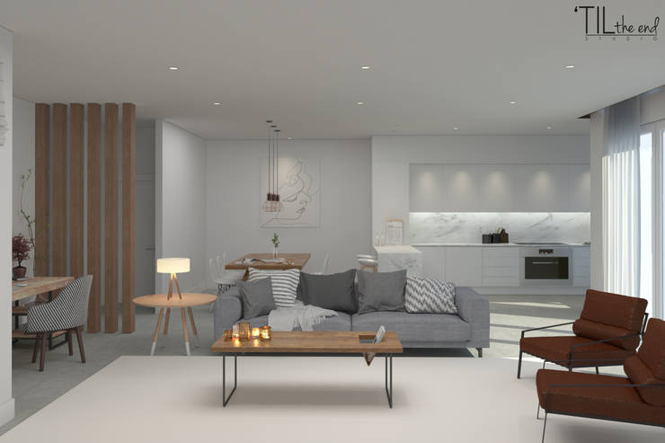  غرفة المعيشة تنفيذ Lagom studio , إسكندينافي أسمنت  