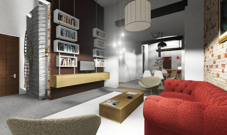 Reforma de vivienda antigua ¨GARDELLA¨, ARQ. María Florencia Fernández ARQ. María Florencia Fernández 에클레틱 거실 우드 그레인 선반