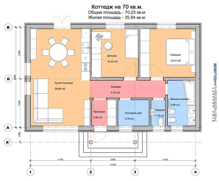 A 70 square metre house with all details