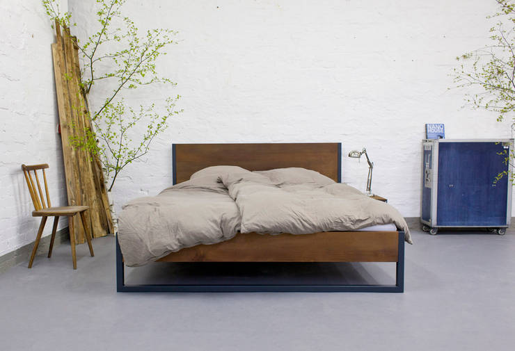 Loft Vintage Industrial Bett Massivholz Und Stahl By
