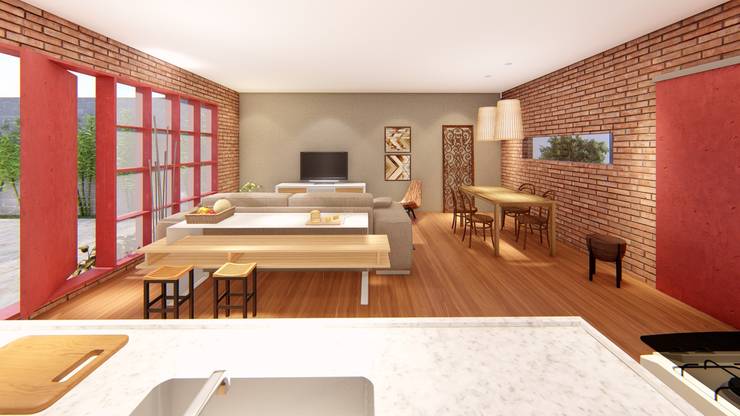 Salas / recibidores de estilo  por Pedro Aguiar Arquitetura + Obra