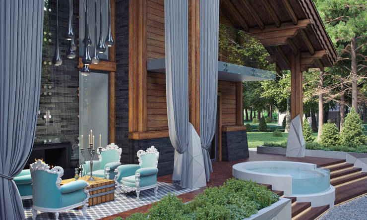 Частный дом в стиле шале: Tерраса в . Автор – Архитектурное бюро 'Шумливый и Партнеры'