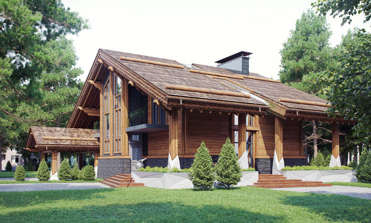 Частный дом в стиле шале: Tерраса в . Автор – Архитектурное бюро 'Шумливый и Партнеры'