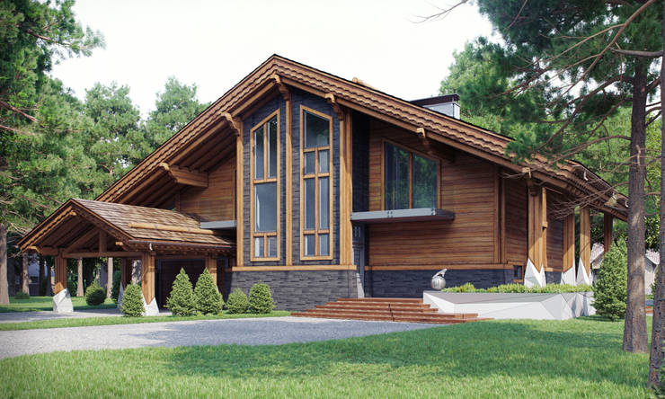 Частный дом в стиле шале: Tерраса в . Автор – Архитектурное бюро 'Шумливый и Партнеры'