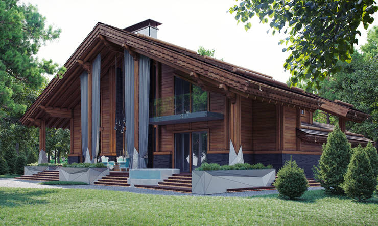 Частный дом в стиле шале: Tерраса в . Автор – Архитектурное бюро 'Шумливый и Партнеры'