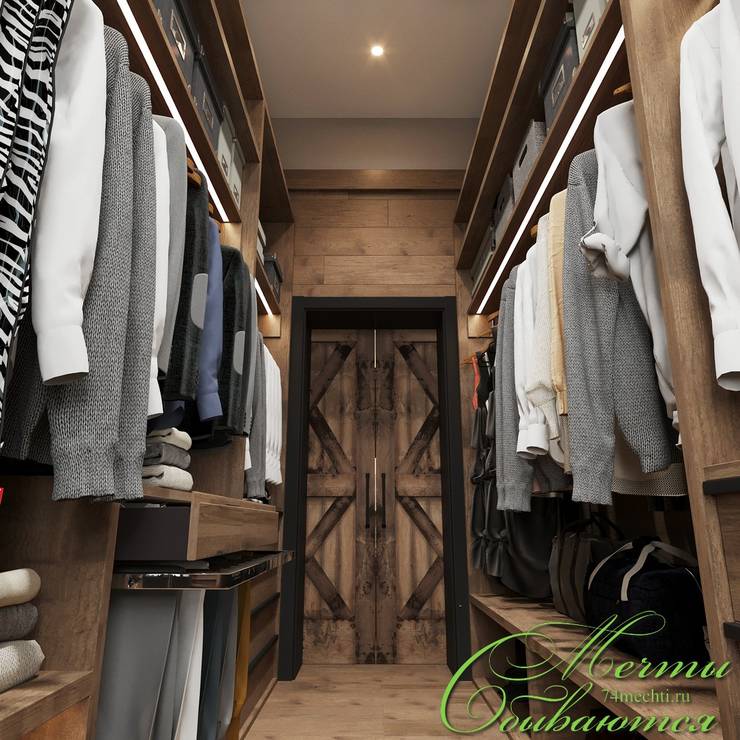 Спальня DE CHALET HOUSE: Гардеробные в . Автор – Компания архитекторов Латышевых 'Мечты сбываются'