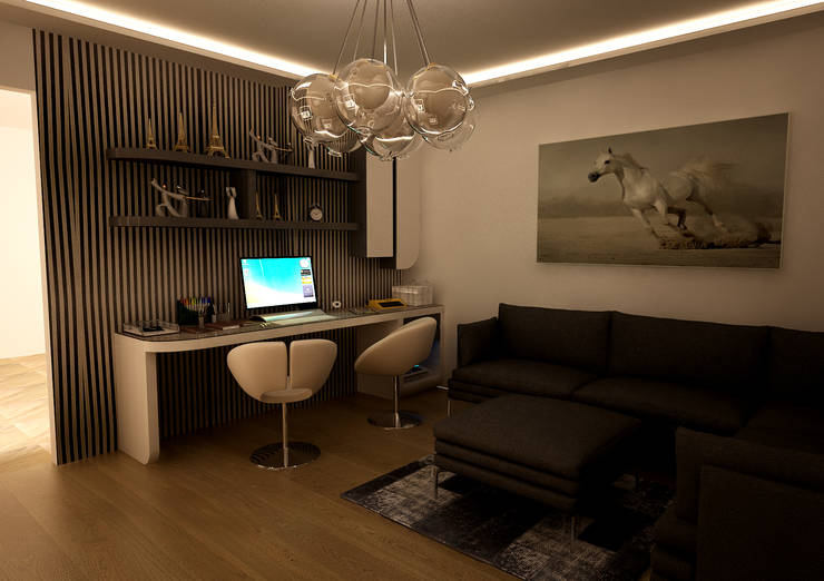 HEBART MİMARLIK DEKORASYON HZMT.LTD.ŞTİ. – Sinpaş lagün İris tip villa iç dekorasyonu:  tarz Çalışma Odası