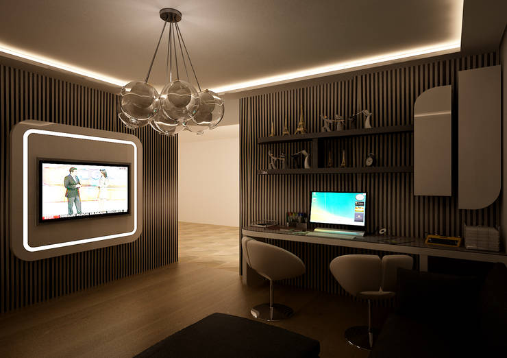 HEBART MİMARLIK DEKORASYON HZMT.LTD.ŞTİ. – Sinpaş lagün İris tip villa iç dekorasyonu:  tarz Çalışma Odası