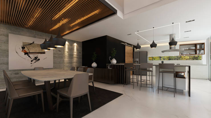Casa Imozulu CDMX: Comedores de estilo  por Besana Studio