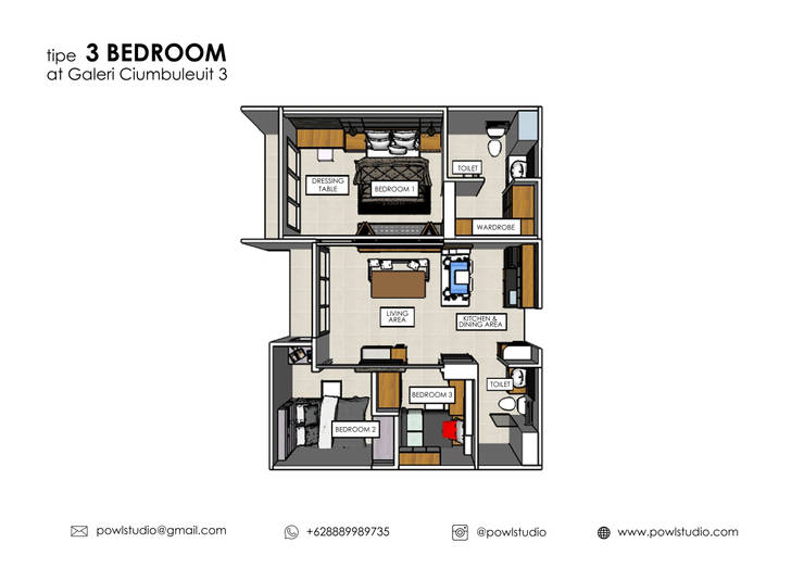 Galeri Ciumbuleuit III - Tipe 3 bedroom: by POWL Studio