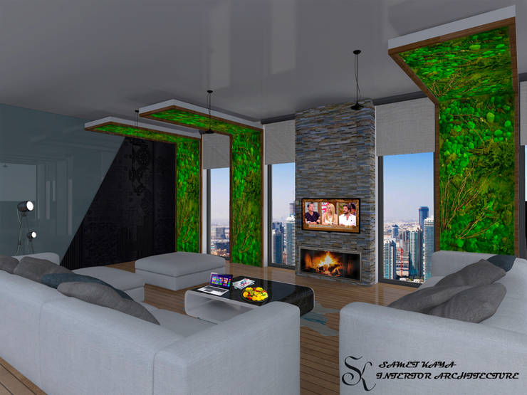 SKY İç Mimarlık & Mimarlık Tasarım Stüdyosu – Bodrum Villa Projesi:  tarz Oturma Odası