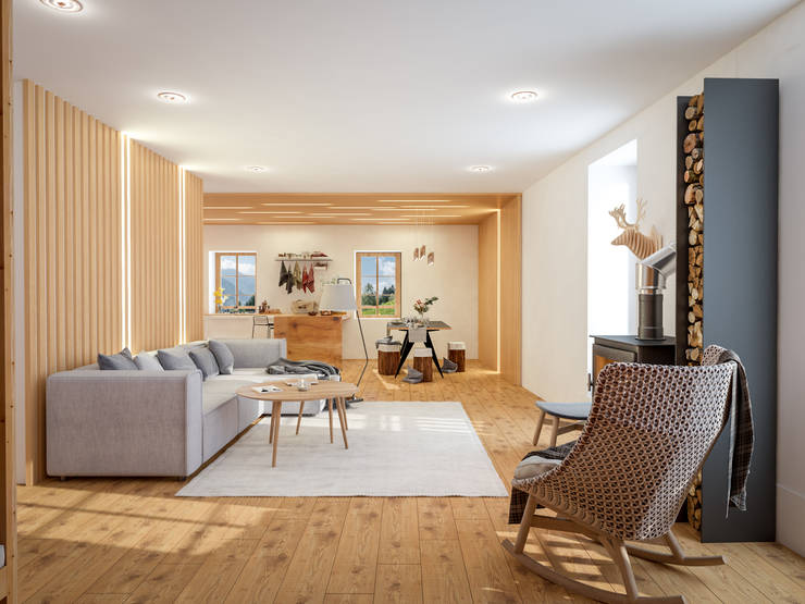 Progetto di riqualificazione di un maso in Trentino Alexandradesigner Soggiorno in stile rustico