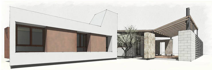 Diseño de casa de 140 m2 con techo a dos aguas, galería y patio en Córdoba