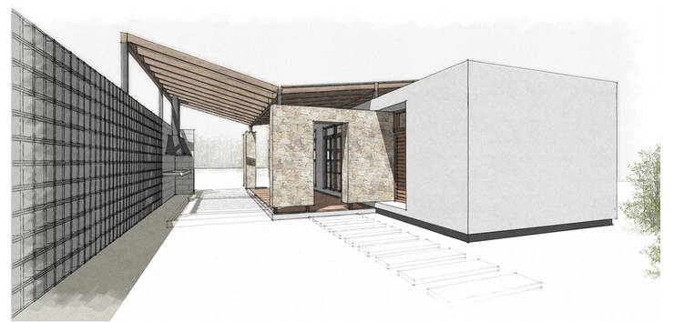 Diseño de casa de 140 m2 con techo a dos aguas, galería y patio en Córdoba