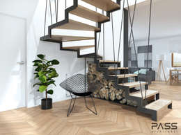 Pasillo, hall y escaleras de estilo  por PASS architekci