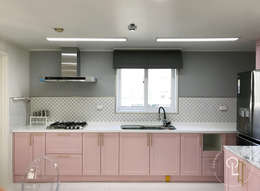 Bright Apartment With Pastel Colors Kitchen With Grey Walls And Pastel Coloured Cupboards