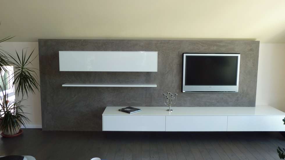 mediterrane wohnzimmer bilder: wohnwand, eyecatcher mit steinputz mediterrane wohnzimmer bilder: wohnwand, eyecatcher mit steinputz