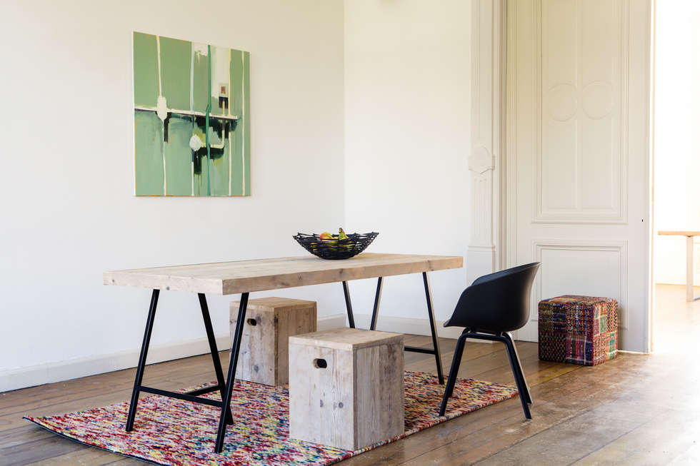 Tisch aus bauholz mit trägern: skandinavische esszimmer von pure ... Tisch aus bauholz mit trägern: skandinavische esszimmer von pure ...