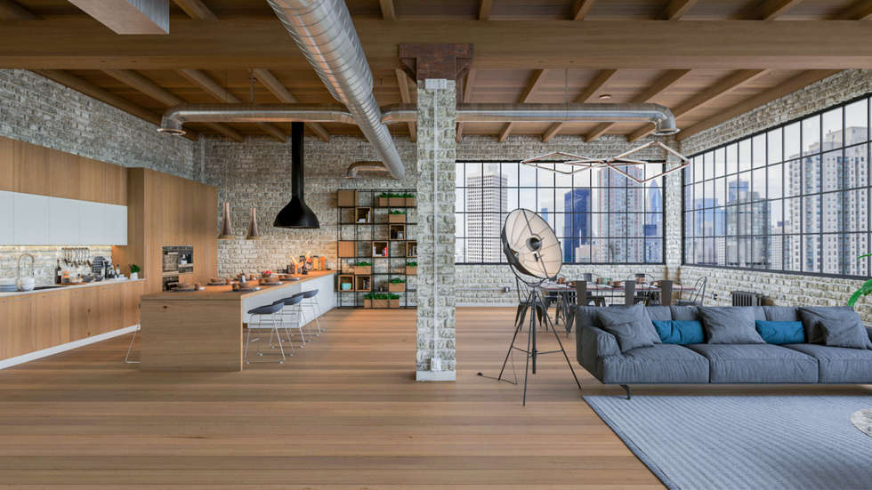 Diseño de interior: depas / lofts.: salas de estilo industrial por