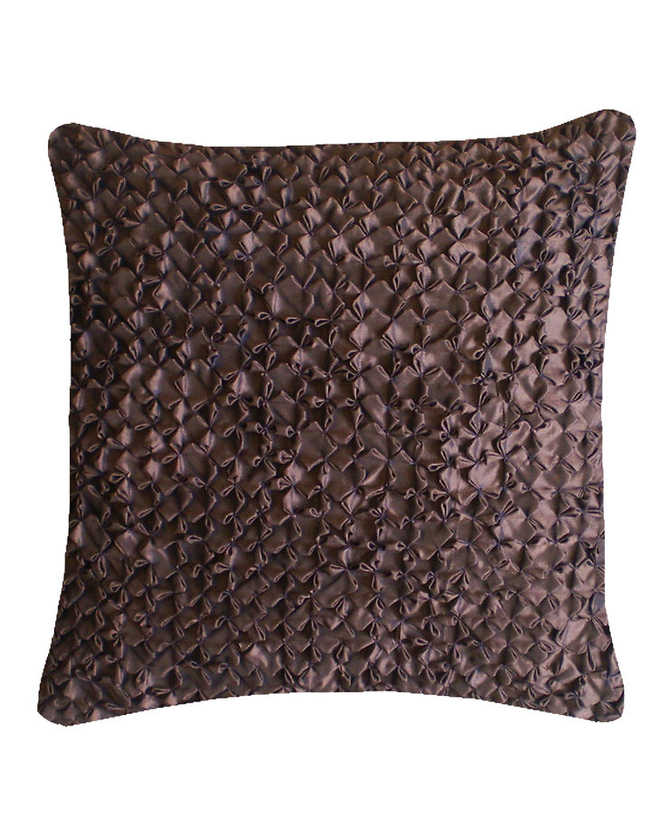 Hand Smocked Flower Cushion in Chocolate, 40x40cm Nitin Goyal London BedroomTextiles