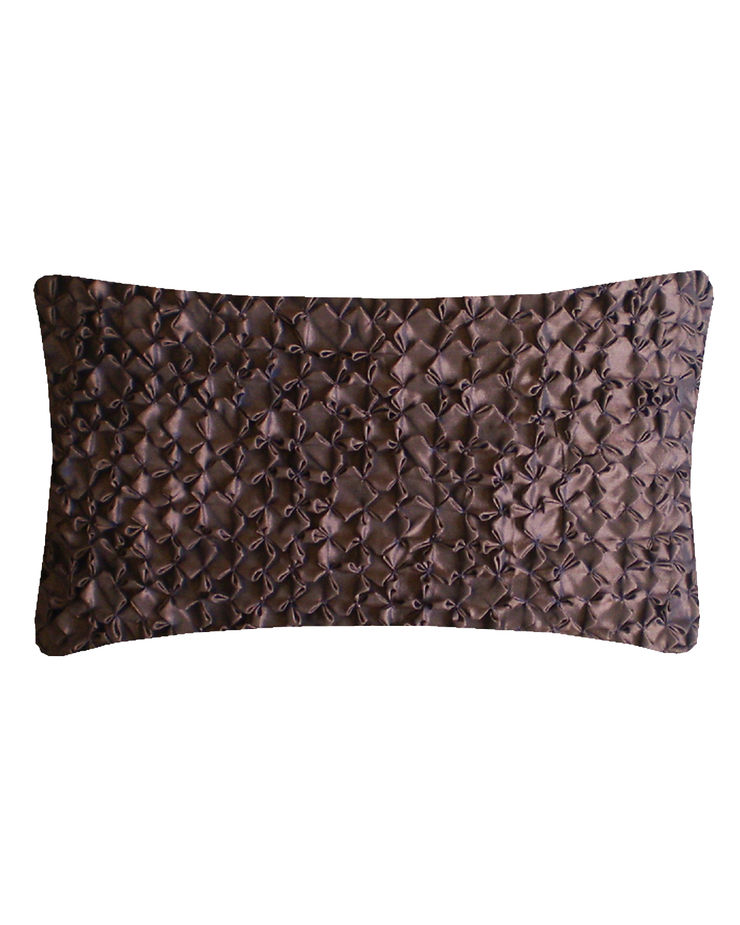 Hand Smocked Flower Cushion in Chocolate, 30x50cm Nitin Goyal London BedroomTextiles